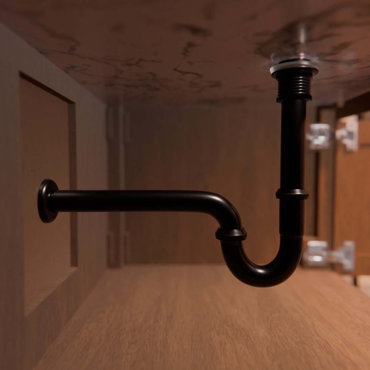 Decorative solid brass 1.25-inch U-shape P-trap from Novatto PTRAP series, shown in mocha finish, plumbing accessory for sink installation.