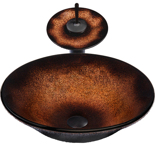 Round Black and Copper Glass Bath Sink Combo NSFC-008001ORB