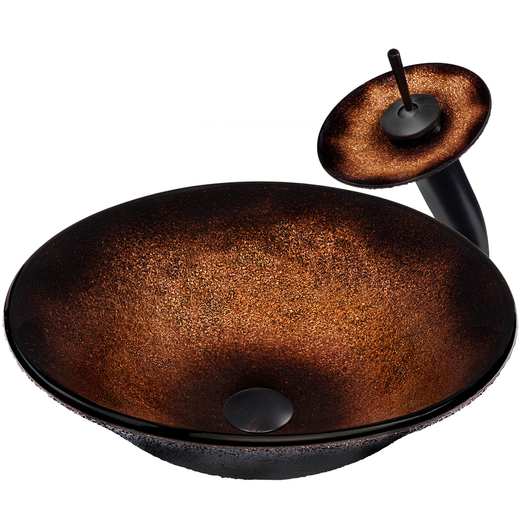 Round Black and Copper Glass Bath Sink Combo NSFC-008001ORB