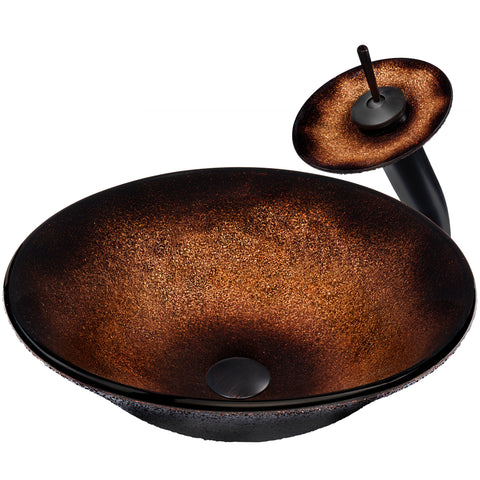 Round Black and Copper Glass Bath Sink Combo NSFC-008001ORB