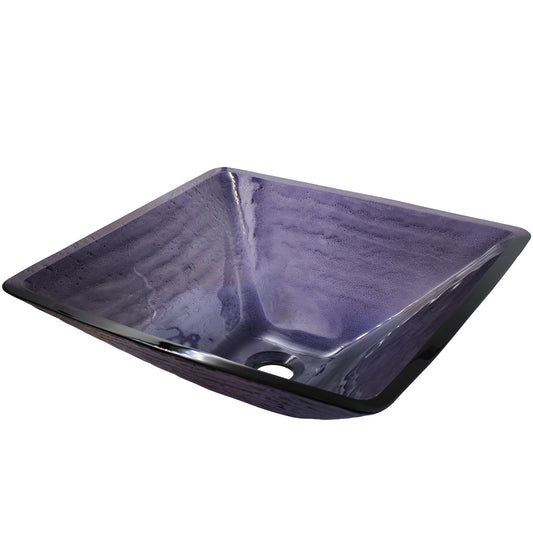 Purple square frosted glass vessel bathroom sink by Novatto, transitional style, three-quarter view showcasing smooth glass surface.