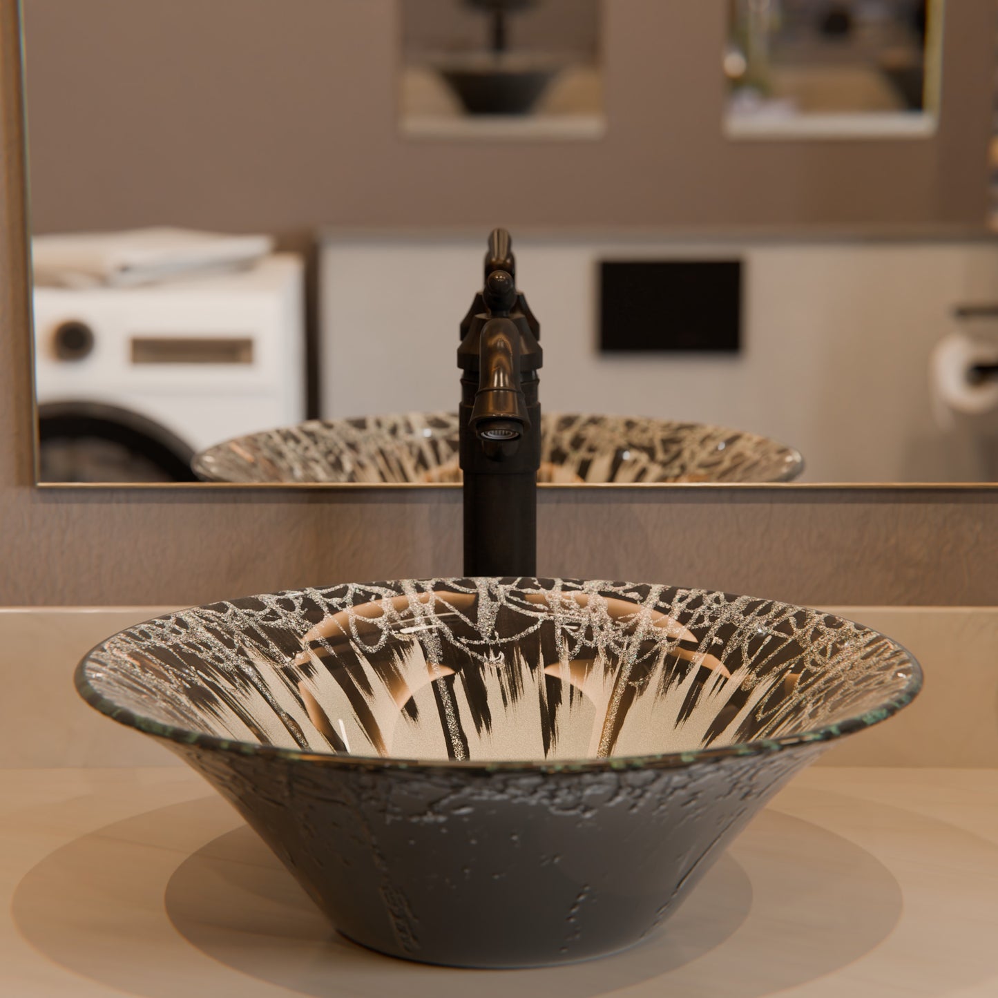 Traditional single-hole vessel bathroom faucet from Novatto BM-359 series with a polished bronze finish, shown in a close-up view