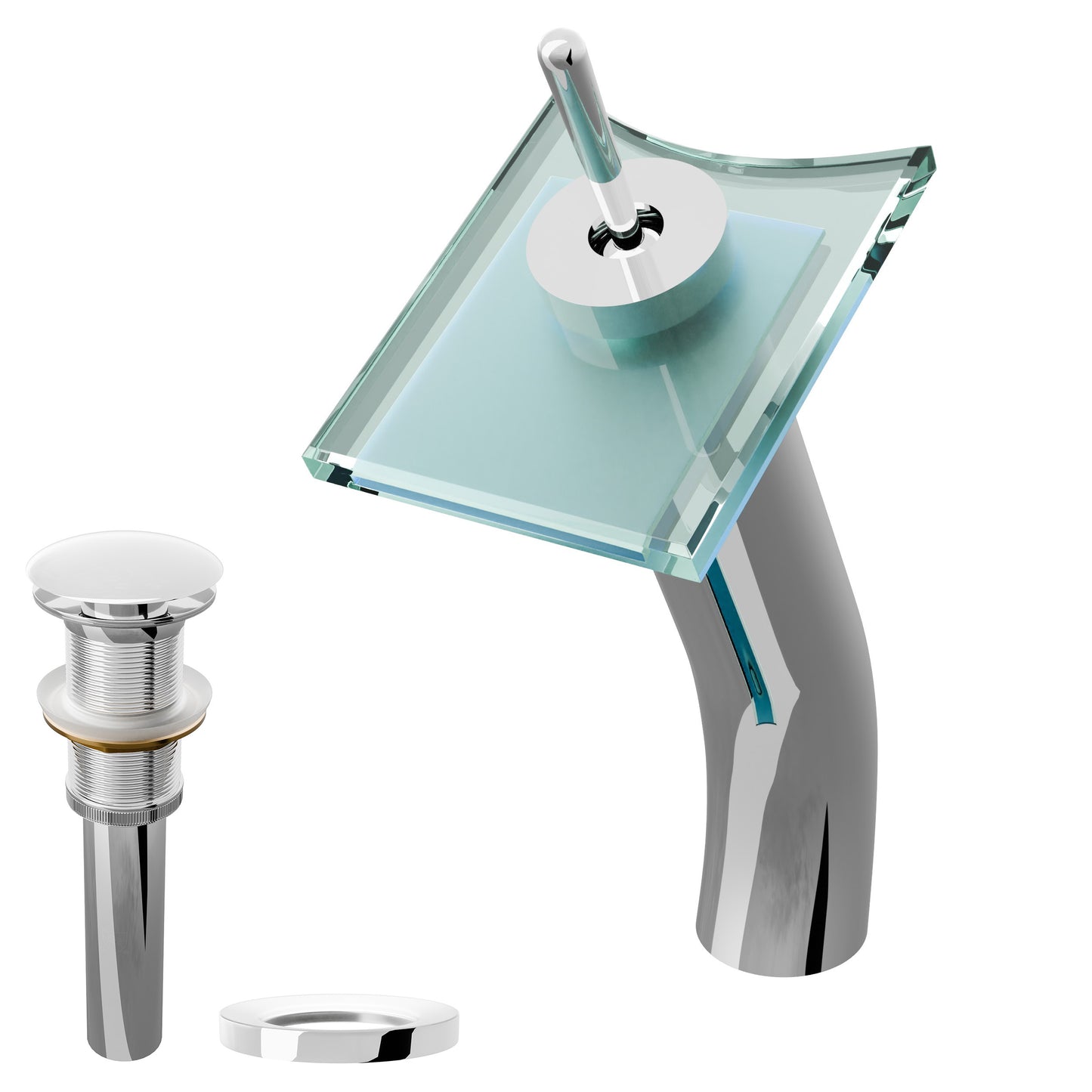 Modern squared waterfall bathroom faucet by Novatto, single-hole vessel sink faucet in chrome finish from GF-011 series.