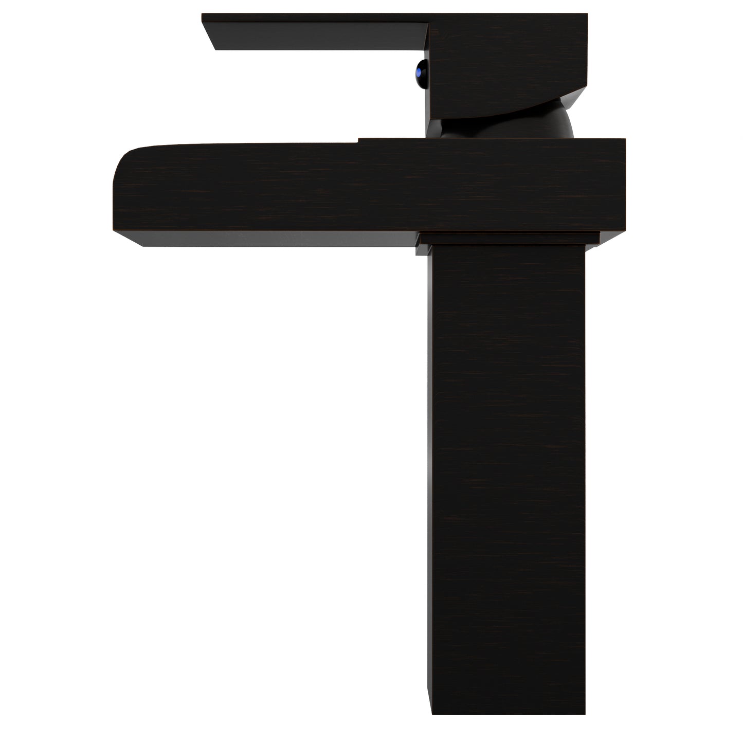 Side view of Novatto GF-135S series modern single handle waterfall bathroom faucet in oil-rubbed bronze finish.