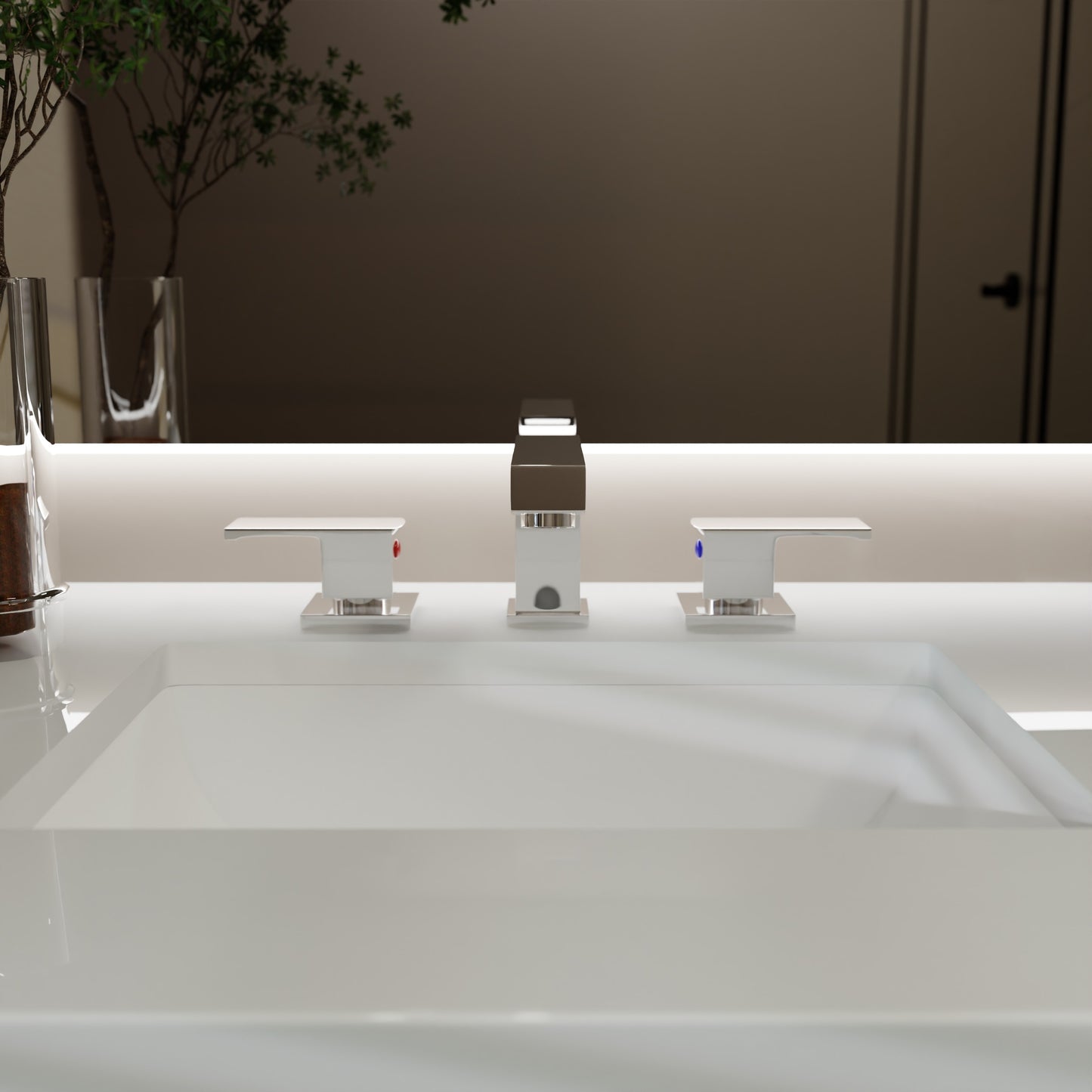 Novatto Jax 8-inch widespread 2-handle bathroom faucet with chrome finish, stylish bath faucet with modern design.