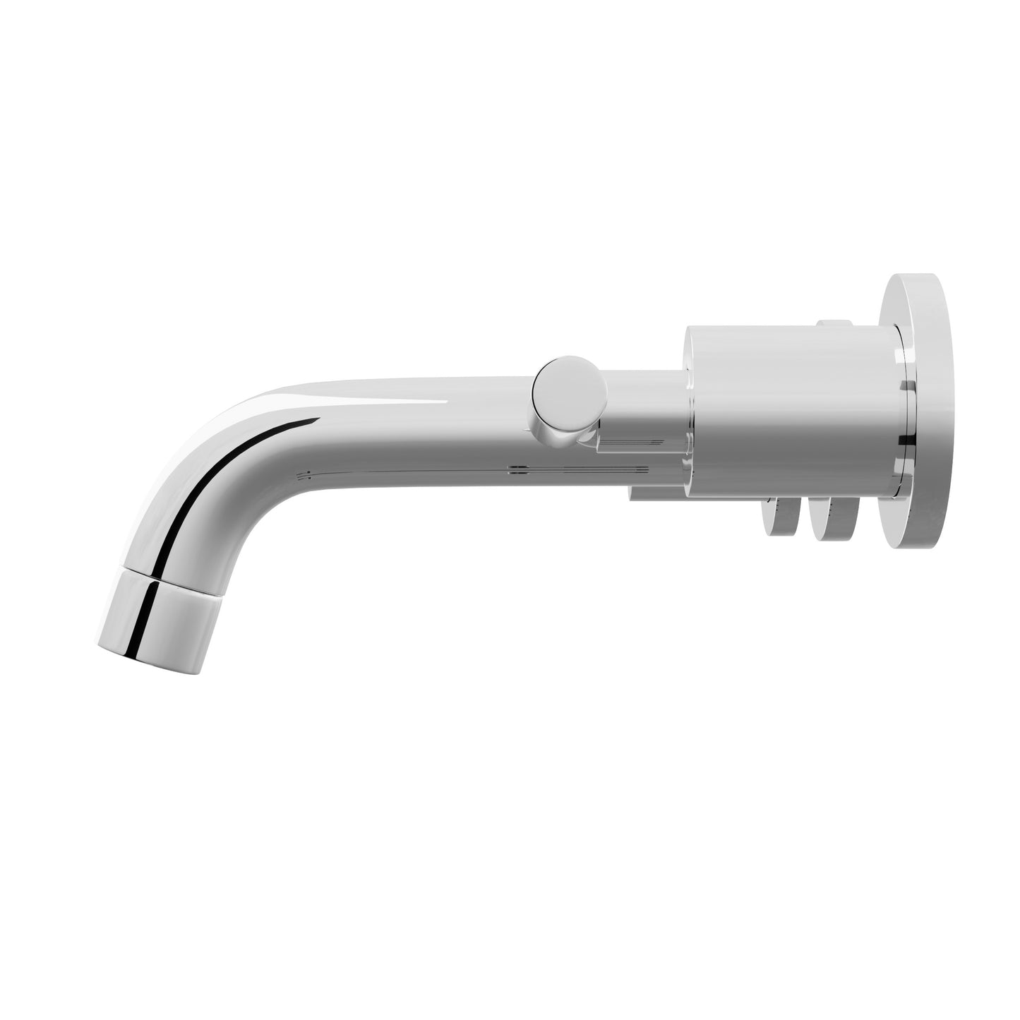 Side view of Novatto Kennedy two-handle wall mount bathroom faucet from the NBF-W04 series, featuring modern chrome finish.