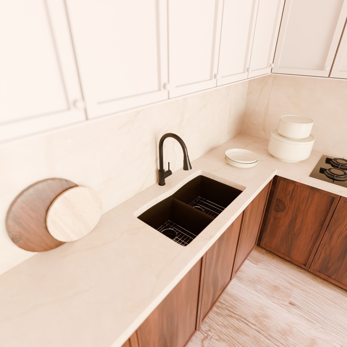 Dual Action Single-Handle Pull-Down Sprayer Kitchen Faucet w/ Deck Plate, NKF-H14