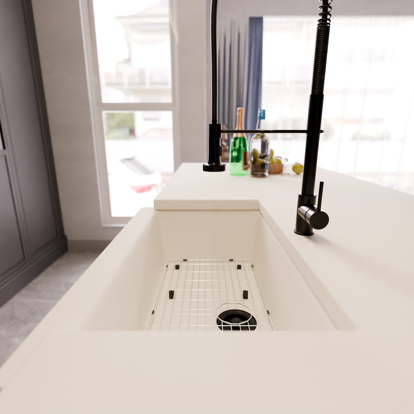 Single Bowl Farmhouse Granite Composite Sink in Striking White - NKGC-SBFARM-WHI