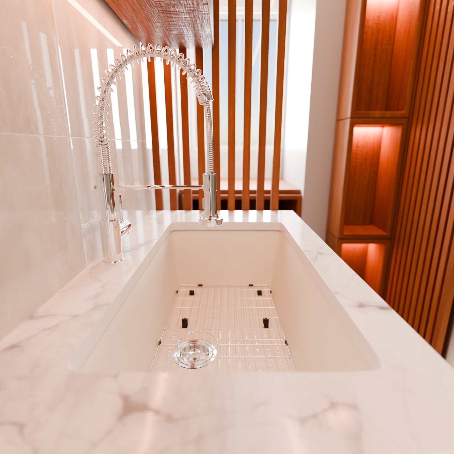 Single Bowl Undermount Granite Composite Sink in Striking White - NKGC-SBUND-WHI