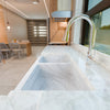 Reversible 60/40 Kitchen Sink in Carrara White Marble w/ Chiseled or Polish Apron - NKS-DBNCW