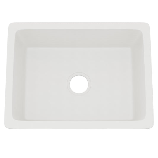 Novatto StoneCore Alpine White 24-inch single bowl bar sink with smooth finish and modern design, perfect for kitchen or bar use.