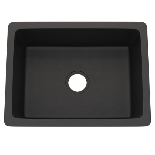 Graphite StoneCore 24-inch single bowl bar sink by Novatto, showing smooth interior and durable stone construction.