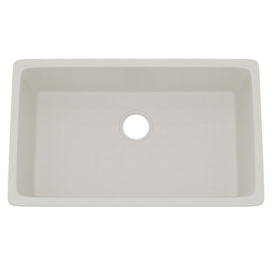 Novatto StoneCore 30-inch single bowl kitchen sink in limestone with smooth surface and modern design, suitable for kitchen installation.