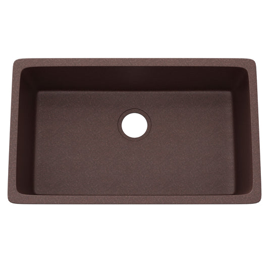 Novatto StoneCore 30-inch single bowl kitchen sink in Sienna Stone with smooth, durable surface and modern design.
