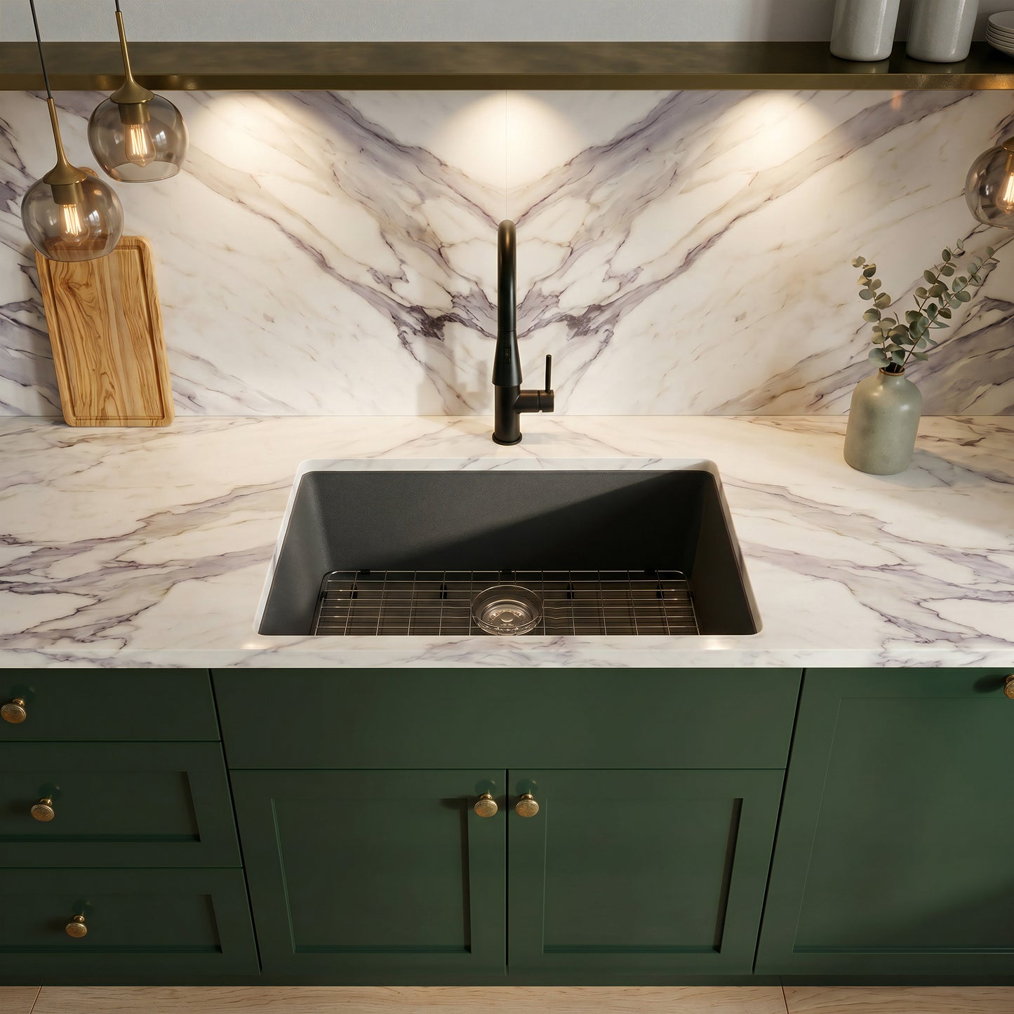 StoneCore 30-inch Single Bowl Kitchen Sink in Silver Granite - NKS-SC30SB-SLVGRNT