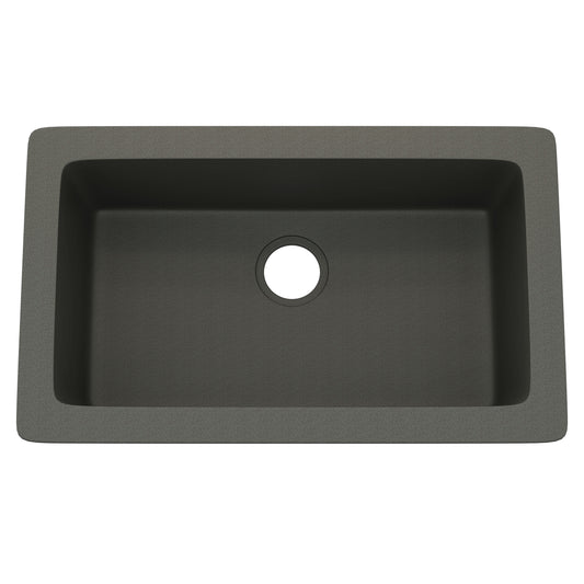 Novatto StoneCore 30-inch single bowl kitchen sink in silver granite with a smooth, durable finish and modern design.