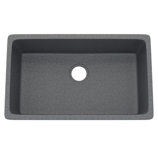 Novatto StoneCore 30-inch single bowl kitchen sink in silver granite with a smooth, durable finish and modern design.