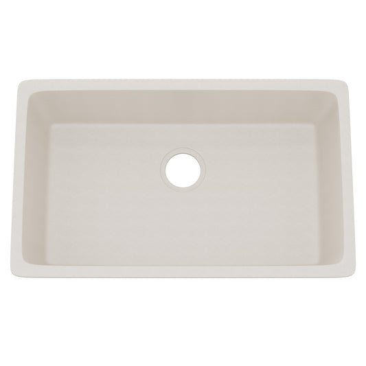 Novatto StoneCore 30-inch single bowl kitchen sink in sandstone with a smooth, durable finish, ideal for modern kitchen remodeling.