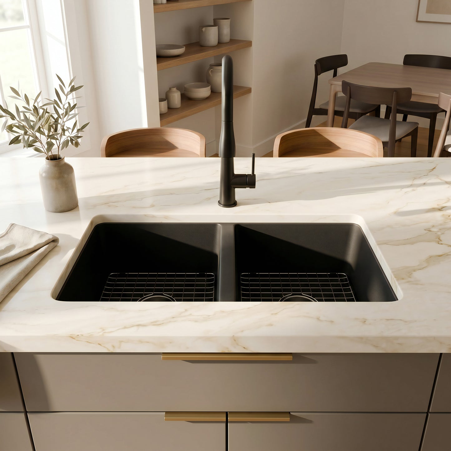 StoneCore 50/50 Double Bowl Kitchen sink in Black - NKS-SC5050-BLCK