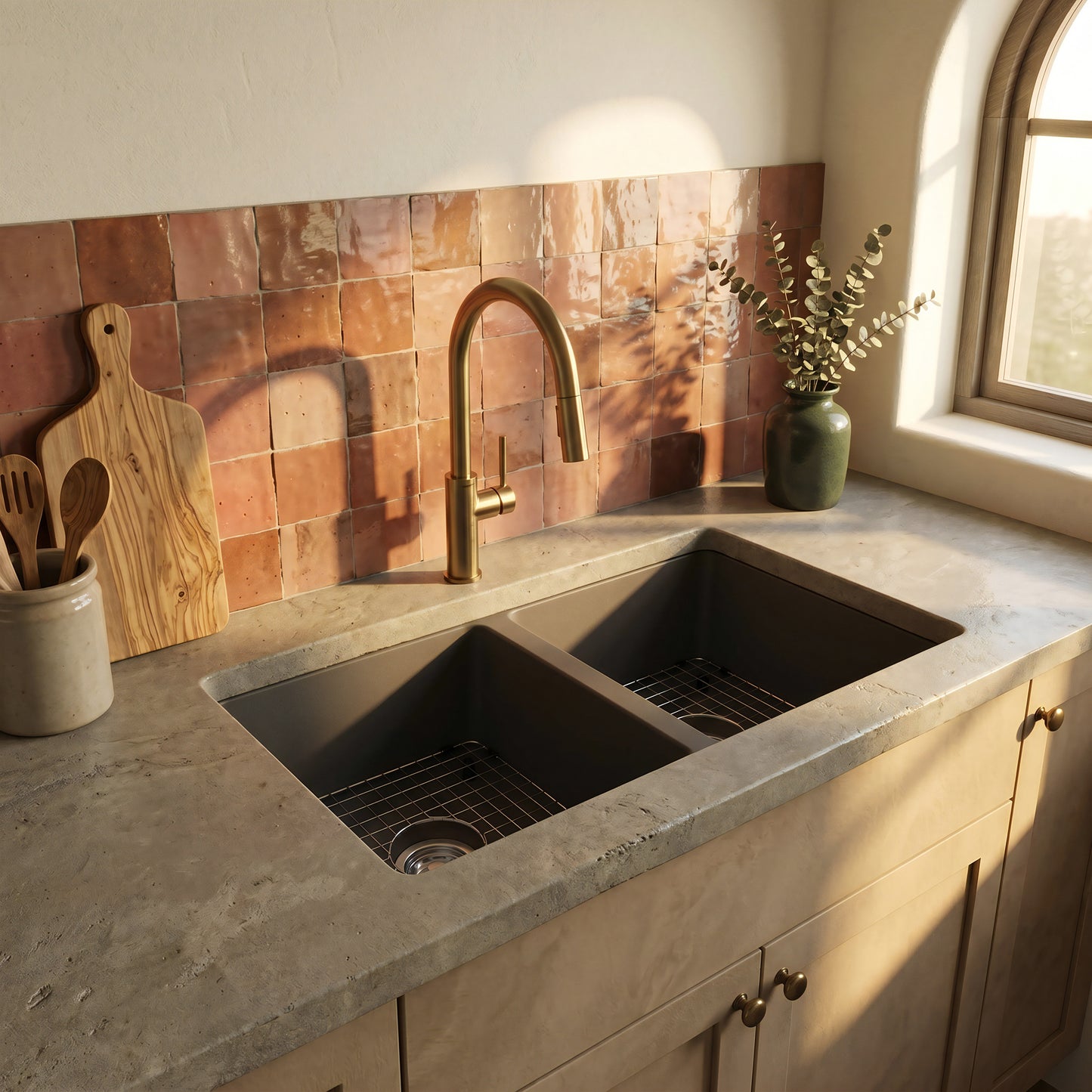 StoneCore 50/50 Double Bowl Kitchen sink in Granite Ash - NKS-SC5050-GRASH