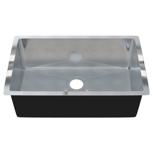 Stainless steel single bowl kitchen sink by Novatto, 28-inch size with sleek, durable design and smooth finish.