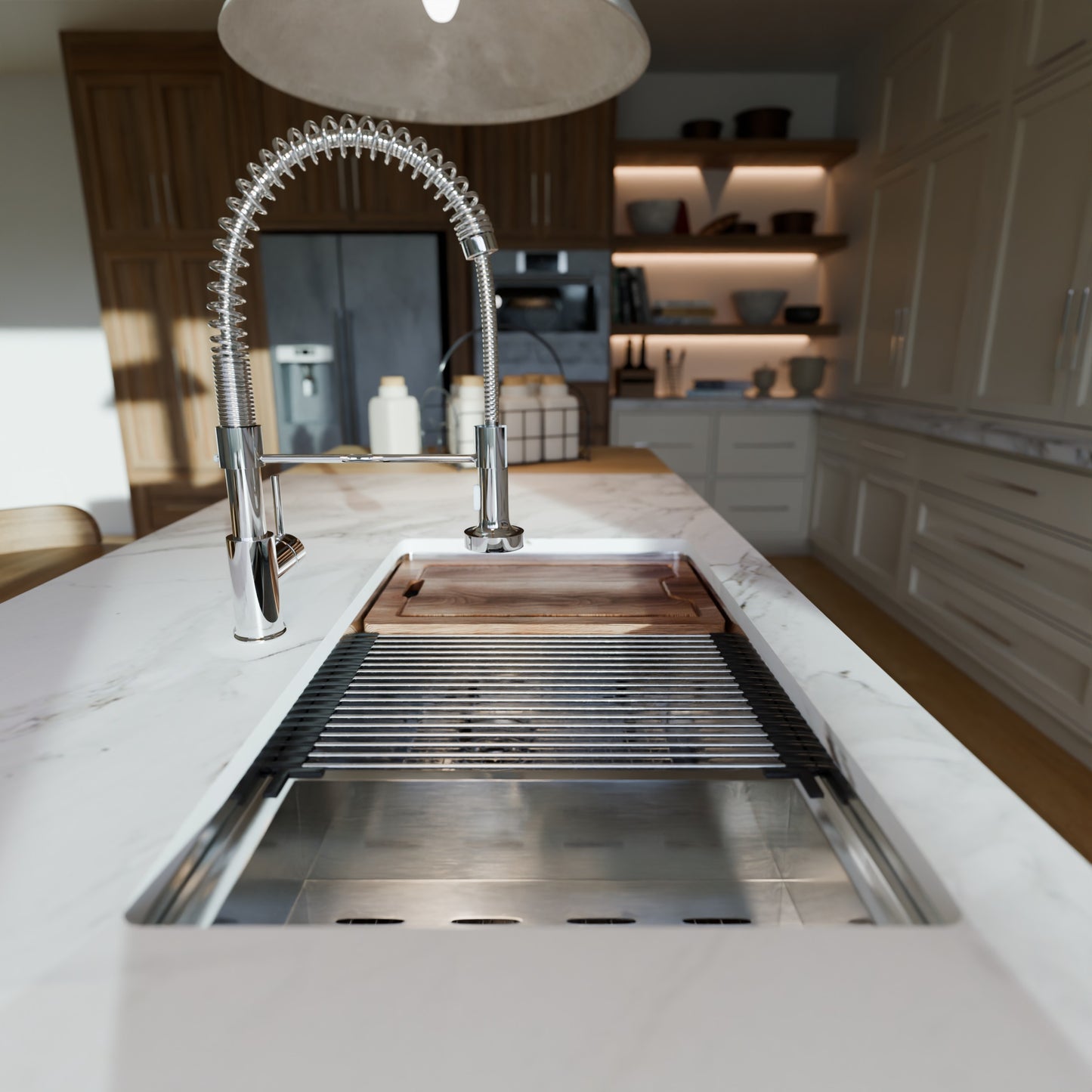 Novatto all-in single bowl stainless steel kitchen sink workstation with accessories, sleek and durable for modern kitchens.