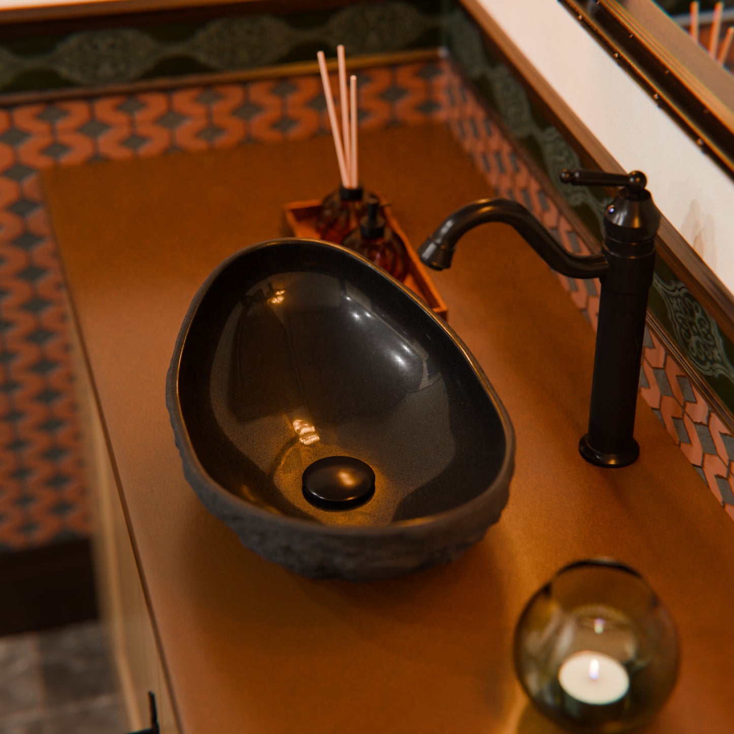 Natural Black Granite Stone Slipper Vessel Sink NOSV-AS