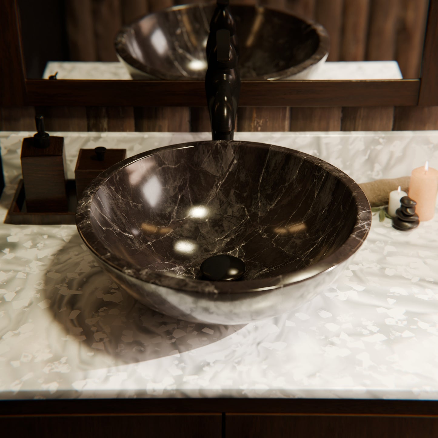 Natural Coffee Marble Stone Vessel Bath Sink NOSV-CM