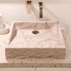Natural Carrara White Marble Square Vessel Sink with Chiseled Exterior NOSV-CWSQ
