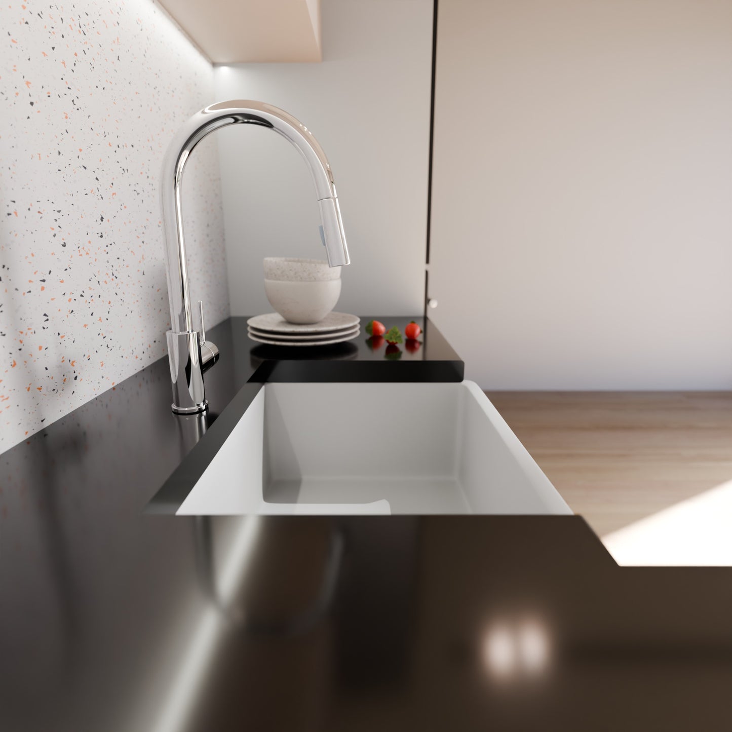 24-Inch Single Bowl Farmhouse Porcelain Kitchen Sink w/Apron, NPK-224922