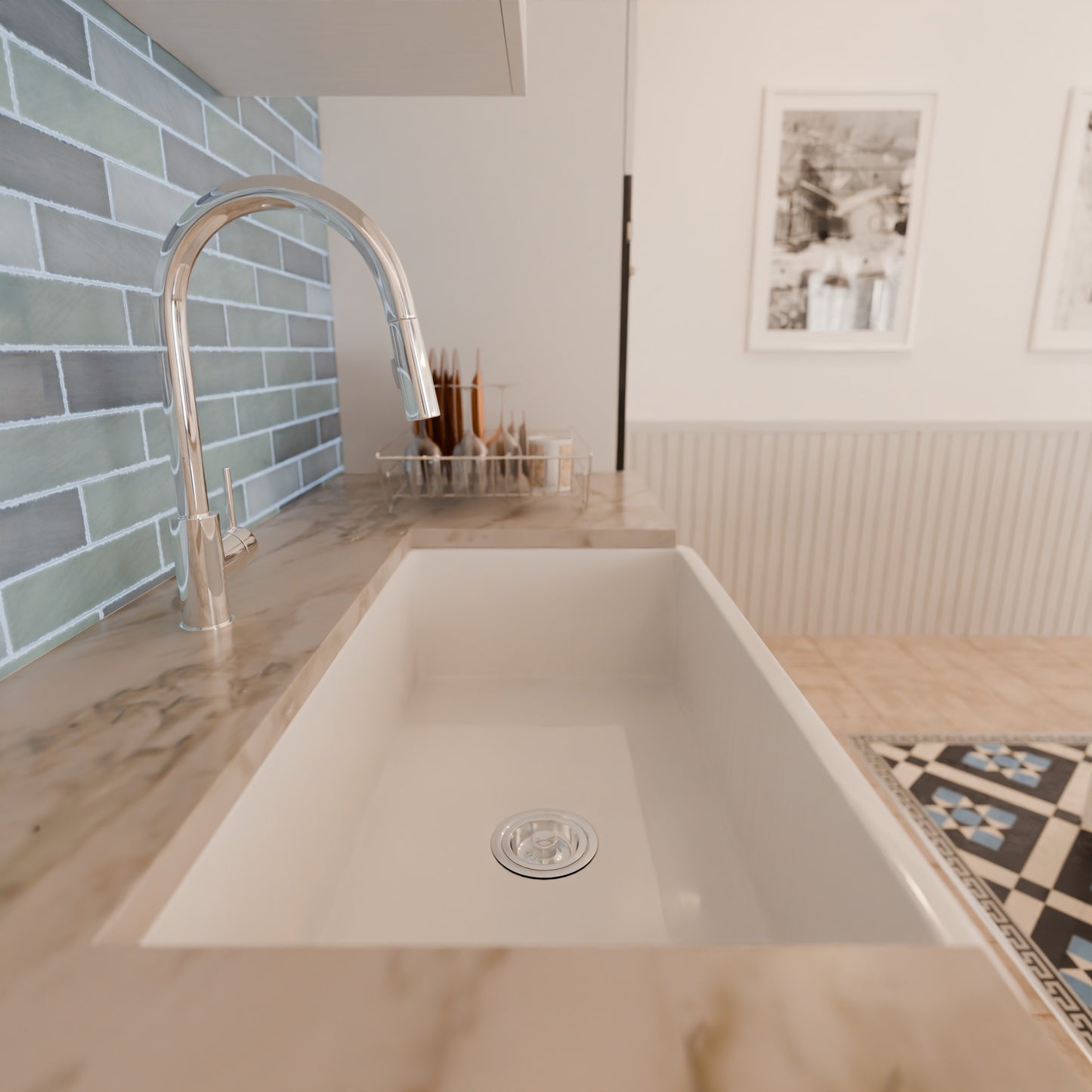 33-Inch Single Bowl Farmhouse Porcelain Kitchen Sink w/Apron, NPK-334925