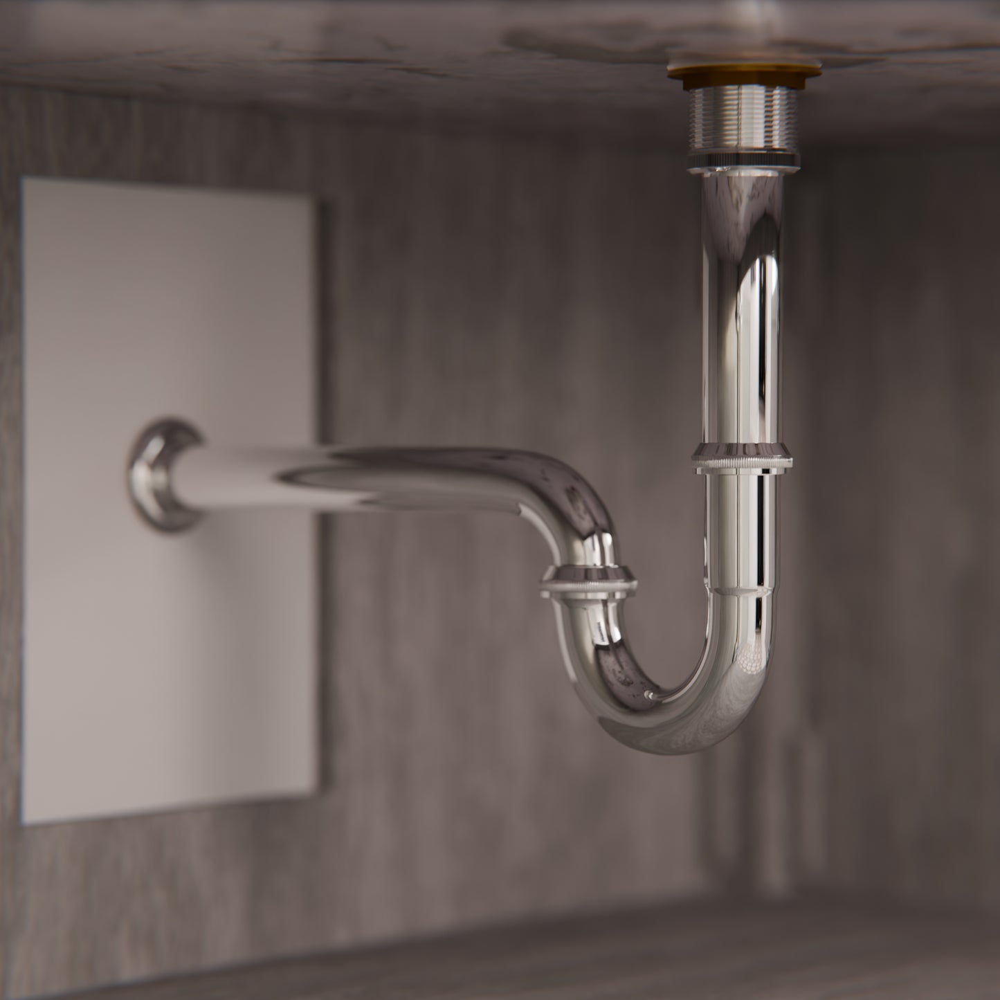 Solid brass pop-up drain with U-shaped P-trap from Novatto PUD-TRAP series, no overflow, lightweight and durable plumbing accessory.