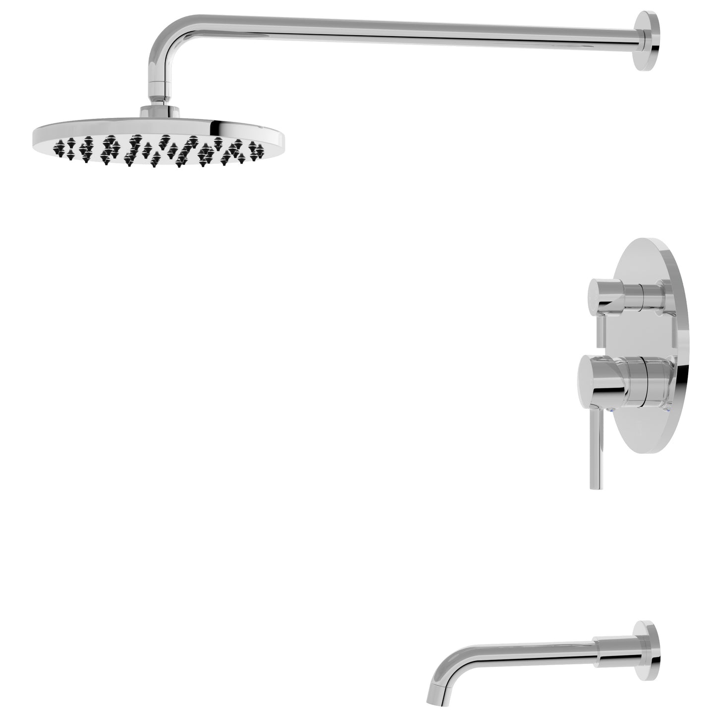 Side view of Novatto RADIANCE Shower and Bathtub combo set with rough-in valve from TBS-18015-TS series.