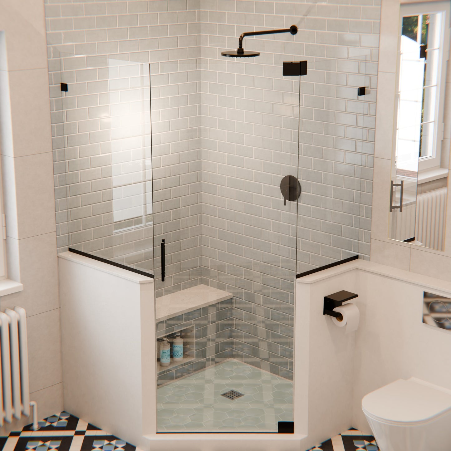 Novatto HALO shower and bathtub set with rough-in valve, modern fixture with sleek chrome finish, shown with shower head and controls.