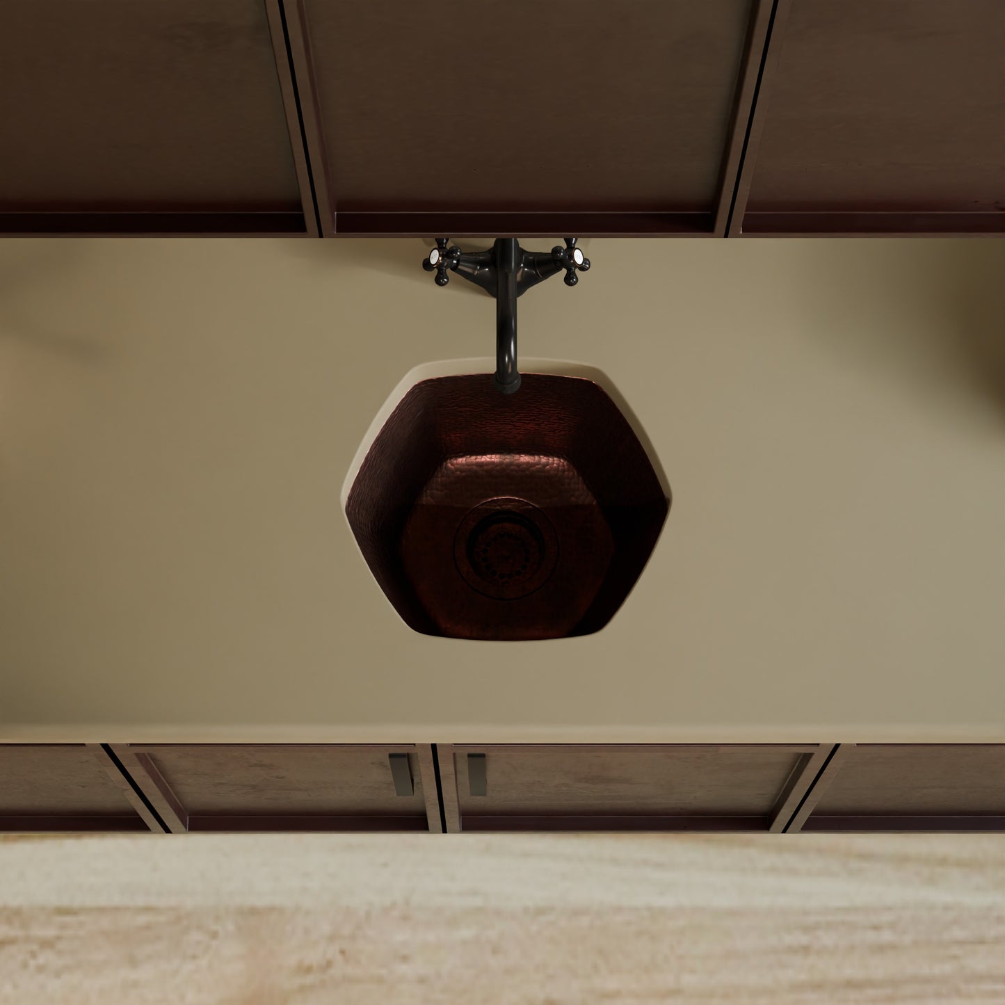 Hexagon Hammered Copper Bar Sink, TCB-004AN