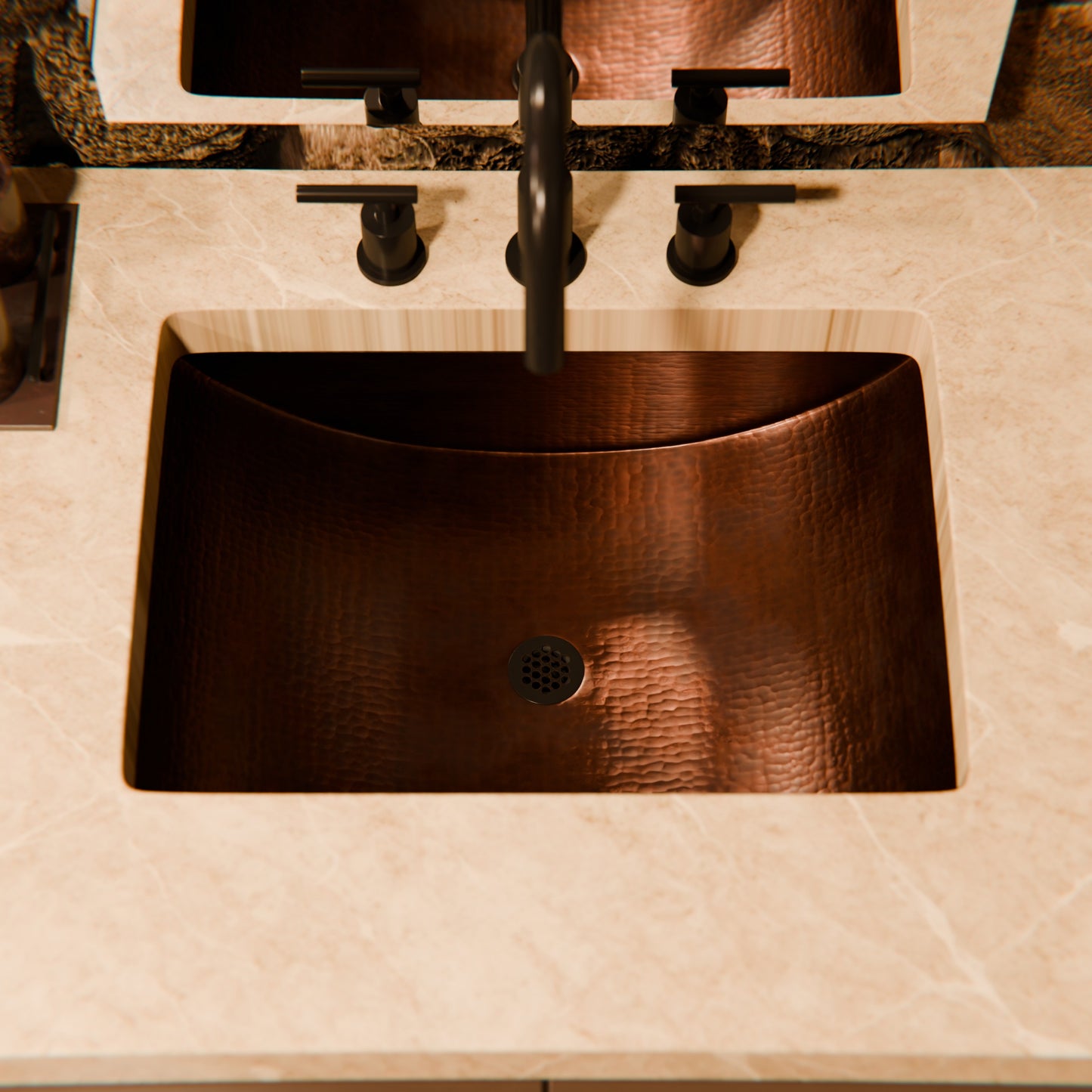 Rectangular Concave Copper Bath Sink in Antique TCU-018AN