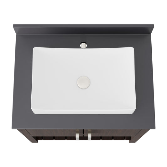 30-inch Novatto bathroom vanity with storm grey quartz countertop and integrated sink, showcasing modern design and sleek finish.