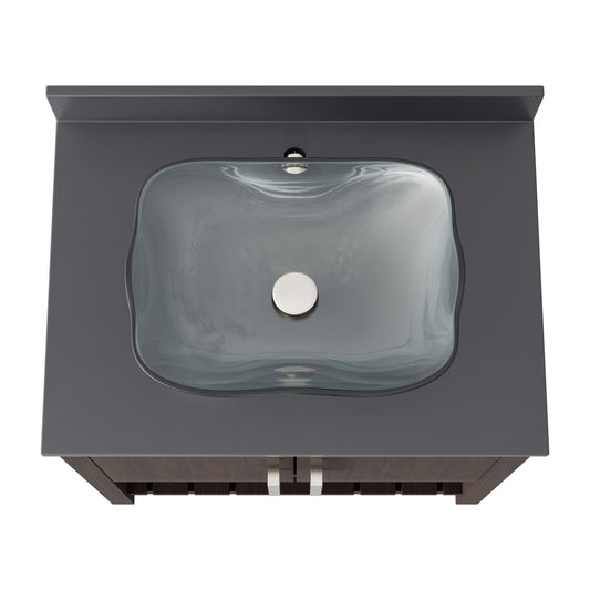 30-inch Novatto bath vanity with storm grey quartz countertop and integrated sink, showcasing sleek modern bathroom accessory