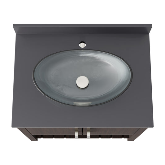 Novatto 30-inch bath vanity with storm grey quartz countertop and integrated sink, modern bathroom accessory design