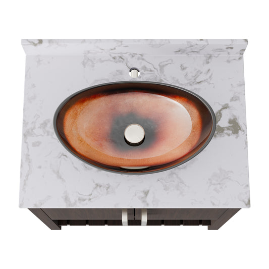 30-inch Novatto bath vanity with café mocha quartz countertop and integrated sink, featuring sleek modern design.