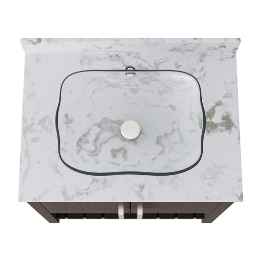 30-inch Novatto bath vanity with café mocha quartz countertop and sink, showcasing the elegant bathroom accessory design.