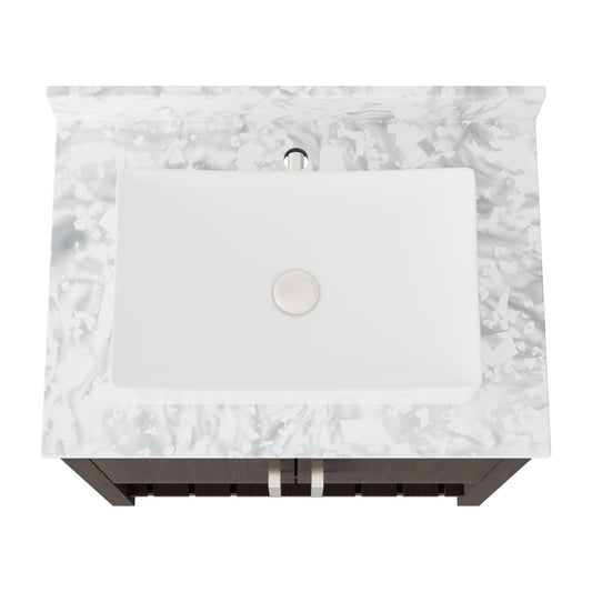 30-inch Novatto bath vanity with Carrara white marble countertop and integrated sink, modern bathroom accessory.