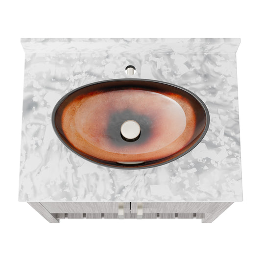 30-inch Novatto bath vanity with Carrara white marble counter and integrated sink, modern bathroom accessory.