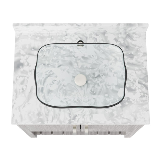 30-inch Novatto bath vanity with Carrara white marble counter and integrated sink, showcasing a sleek bathroom accessory.