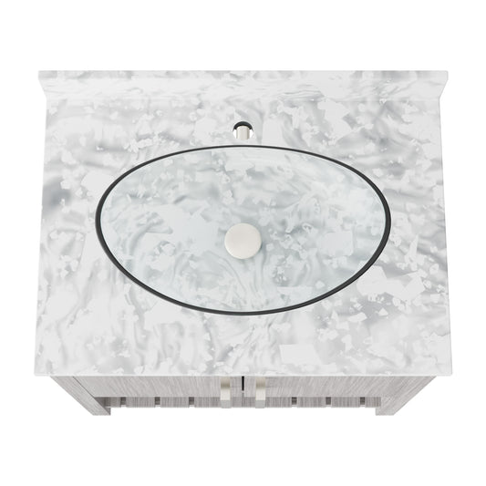 Novatto 30-inch bathroom vanity with Carrara white marble counter and sink, showcasing modern bathroom accessory design.