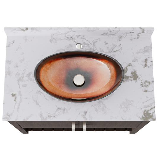 36-inch Novatto bath vanity with cafe mocha quartz countertop and sink, showcasing sleek bathroom accessory design
