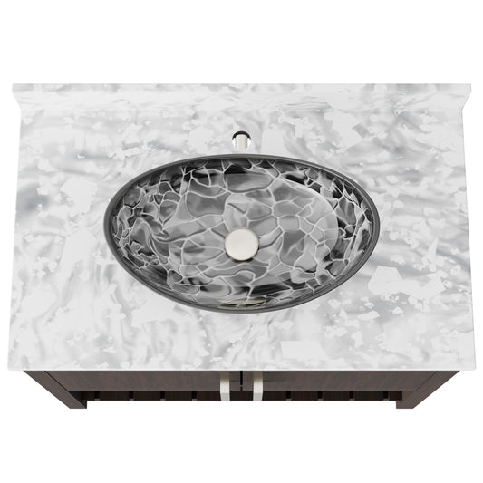 Novatto 36-inch bath vanity with Carrara white marble counter and sink, featuring elegant design and polished surface.