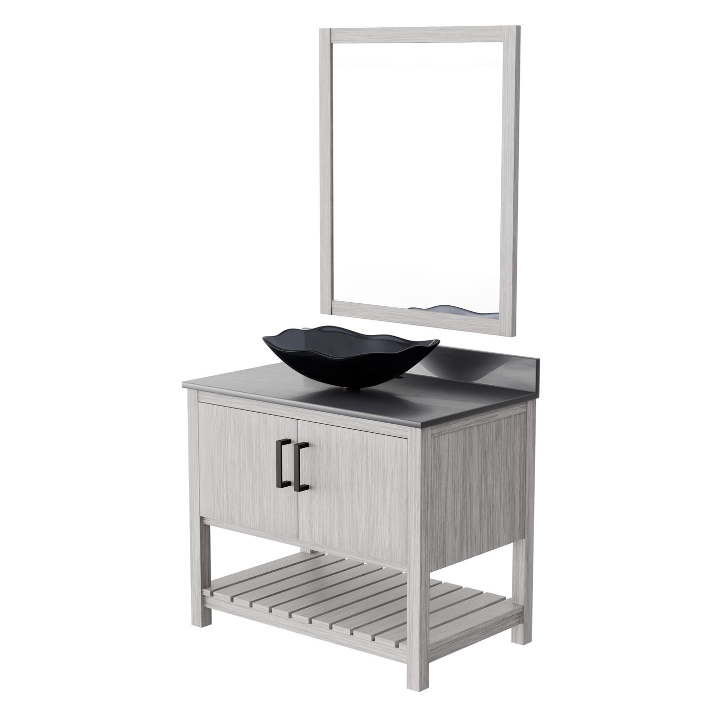 36-inch Novatto bathroom vanity with storm grey quartz countertop and integrated sink, modern accessory for bathroom decor