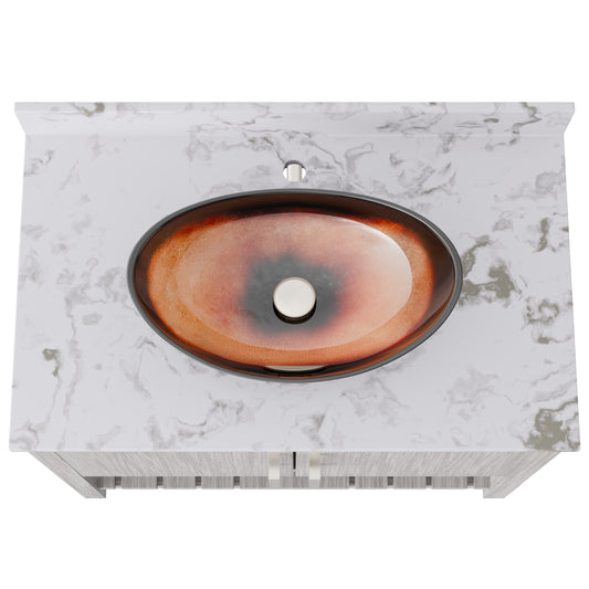 36-inch Novatto bath vanity with cafe mocha quartz countertop and sink, showcasing elegant bathroom accessory design.