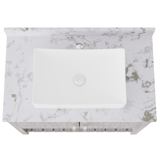 Novatto 36-inch bath vanity with cafe mocha quartz counter and sink, featuring a sleek, modern design and ample storage space.